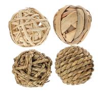 HEMOTON 4pcs Rabbit Chewing Toys Woven Balls Natural Rattan Bitten Balls for Parrot Hamster Small Animals Supply