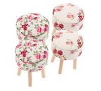 HEMOTON 4pcs Scale Dollhouse Miniature Round Stool with Soft Fabric Seats Realistic Simulation Model for Kitchen and Accessories