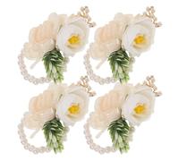HEMOTON 4pcs Wedding Wrist Corsage White Pearl Hand Flower Corsage Wrist Flower for Bride Bridesmaid Wedding Party Prom