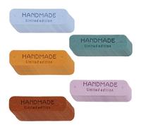 HEMOTON 50pcs Pu Leather Handmade Labels for DIY Use, Easy to Sew Knitted Hat Labels with Beautifully Patterned Design, Suitable for Scarves and Sewing Quilts, in 5 Pastel Colours