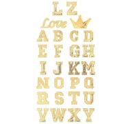 HEMOTON 56pcs Sequin Gold Letter Embroidery Patches Iron on Patches for Bags and Hats Fabric Sew-on Alphabet Appliques Covering Worn Parts Suitable for Daily Life and Manual Crafts