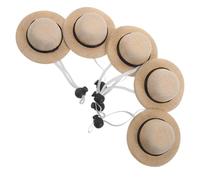 HEMOTON 5pcs Adjustable Mini Hats with Chin Strap, Small Dog and Cat Sun Caps for Outdoor Summer, Black Ribbon Large Size Costume Accessories