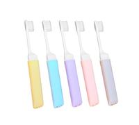 HEMOTON 5Pcs Folding Soft Bristle Toothbrushes Portable Travel Daily Teeth Brushes with Ergonomic Grip Comfortable Wear-Resistant Convenient for Household Go Oral Care Random Color