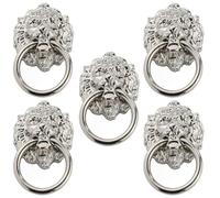 HEMOTON 5pcs Lion Head Cabinet Pull Handle in Zinc Alloy Silver Finish
