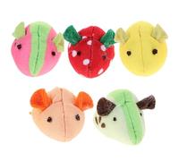 HEMOTON 5pcs Plush Fruit Catnip Mouse for Indoor Cats Kitten Interactive Soft Cartoon Mice Set with Strawberry Watermelon Kiwi Orange