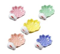 HEMOTON 5pcs Porcelain Cherry Blossom Chopstick Shelf Assorted Colour Ceramic Chopsticks Holder Rack Forks Rest Portable for Dining Table Decor