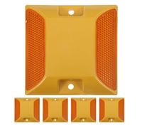 HEMOTON 5pcs Yellow Reflective Road Studs Raised Plastic Driveway Markers Heavy Duty Reflector Markers for Enhanced Road Safety and Pathway Visibility