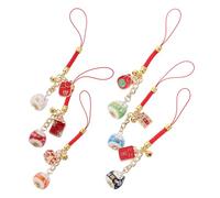 HEMOTON 6pcs Ceramic Fortune Cat Pendant for Key Japanese Luck Cat Hanging Decor Ornament for Backpack Phone Purse Good Luck and Safe Passage