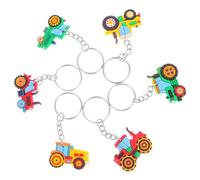 HEMOTON 6pcs Farm Vehicle Keychains for Cute Construction Truck Miniature Tractor Spring Party Favor School Reward Birthday Present Easter Basket Fillers Classroom Prizes