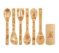 HEMOTON 6pcs Halloween Cooking Utensils, Wooden Spoons for Cooking with Castle, Pumpkin, Ghost Patterns, Wood Spatula Spoon Nonstick Kitchen Utensil Kitchen Spoons for Halloween Party Decoration House