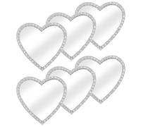 HEMOTON 6PCS Heart Mirror Phone Case Decals with Rhinestones Portable Makeup Mirror for Travel DIY Crafts, Wear-Resistant Metal Glass Accessories for