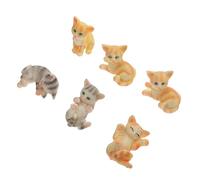 HEMOTON 6pcs Mini Resin Cat Decor and Micro Landscape Ornaments Set for Garden Succulent Pots, Mixed Styles, Potted Moss Miniature Flowerpot Decor for Home and Office