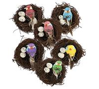 HEMOTON 6pcs Simulated Birds Nest Decoration Set Rattan Bird Nest with Eggs for Garden Ornament Lightweight Realistic Design