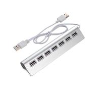 HEMOTON 7-port Aluminum Alloy Usb 2.0 Hub Adapter for Pc Laptop Portable Usb Splitter in Silver for Computer and Laptop Data Expansion