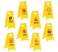 HEMOTON 8 Pack Mini Two-Sided Folding Floor Sign with Symbol Small Warning Signs Pretend Play Warning Signs Models Traffic Warning Sign, Yellow