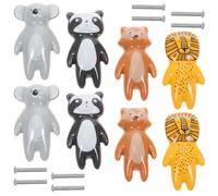 HEMOTON 8Pcs Cartoon Animal Ceramic Drawer Knobs with Fox Lion Designs for Kids Room Cabinet Wardrobe Dresser Handles Easy Install Decorative Pulls