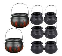 HEMOTON 8Pcs Halloween Bucket Black Witch Cauldron Halloween Candy Bucket 2Pcs Large Plastic Cauldron & 6Pcs Mini Sweet Pot Halloween Decorations Pack Party Props