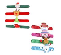 HEMOTON 8pcs Light up Slap Wrist Bracelets Christmas Theme Luminous Santa Claus Snowman Bands Colourful Decorative Wristbands for Children