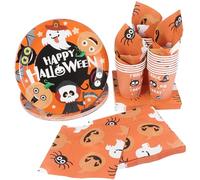 HEMOTON 96pcs/24Set Halloween Party Tableware Set Paper Plates Cups Napkins | Dinnerware Set for 24 Guests, 24 Plates, 24 Cups and 48 Napkins for Halloween Parties and Family Gatherings