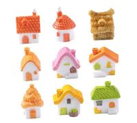 HEMOTON 9pcs Miniature Thatched House Figurines with Detailed Chimneys for Fairy Garden Micro Landscapes DIY Countryside Cottage Decorations Vintage Resin Dollhouse Models