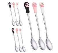 HEMOTON 9pcs PET Food Spoon Cat Treat Feeding Spoon Paw-shaped Stainless Steel Silicone 5.9 for Wet Food Dogs Easy-clean Non-slip Handle