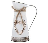 HEMOTON Artificial Plants Outdoor Metal Jug Vase, White Vase Shabby Chic Home Accessories, Rustic Metal Flower Jug, Sign Pitcher Jug s for Flowers 23.5X15.5cm Home Decor