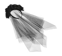 HEMOTON Black Halloween Cosplay Veil with Rose Headpiece, Fabric Material, Comfortable and Flexible Pairing, for Performances and Themed Gatherings, Unique Design Creating a Spooky