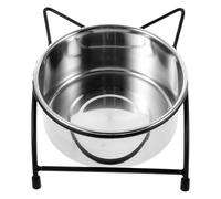 HEMOTON Black Raised Cat Bowl with Neck Protection, 12cm Single Footed Pet Food Dish, Anti-spill Elevated Stainless Steel Dog and Cat Feeder for Comfortable Eating