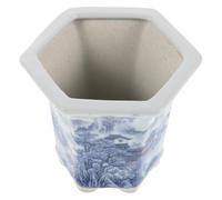 HEMOTON Blue and White Ceramic Plant Pot with Drainage Hole, Small Porcelain Flower Pot for Succulents and Indoor Plants, Vintage Asian Style round Tabletop Planter for Window Sills