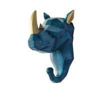 HEMOTON Blue Resin Rhino Head Wall Hook for Animals Themed Bedroom and Wardrobe Decorative and Practical Wall Mount Coat Hook with Creative Animal Shape
