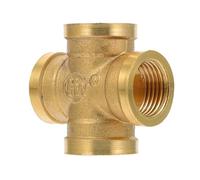 HEMOTON Brass Cross Fitting 1/2 Thread 4 Way Connector, Threaded Pipe Joint for Garden Irrigation, Golden Brass Plumbing Fitting