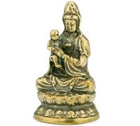 HEMOTON Brass Guan Yin Statue for Home and Study Room, Realistic Fine Craftsmanship Decorative Figurine to Dispel Evil Spirits and Bring Good Fortune, Golden Colour Ornament