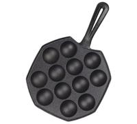 HEMOTON Cast Iron Frying Pan with Flat Base and Ergonomic Handle, Non-Stick Black Iron Meatball Pot for Cooking and Baking, for Kitchen Use