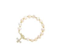 HEMOTON Chic Women Pearl Bracelet with Imitation Pearl and Micro-paved Zircon Bee Design Lightweight Bangle Skin-friendly Wrist Jewelry for Daily Wear and Parties