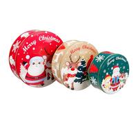 Hemoton Christmas Cake Storage Tins Set of 3, Metal Nesting Canisters for Cakes, Biscuits & Savouries, Empty Vintage Kitchen Storage Containers, Round with Lids, 25cm, 21cm, 17cm