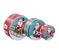 Hemoton Christmas Storage Tins, Set of 3 Triple Festive Round Nesting Tins, Tinplate Cake Biscuit Cookie Muffin Treat Storage Set with Lids for Gift Giving Holiday