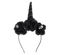 HEMOTON Cloth Headband Halloween with Artificial Flower Shape and Skull Design, Black Hair Accessory for Banquets and Dancing Parties
