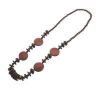 HEMOTON Coconut Necklace Vintage Style Long Lightweight Brown Beaded with Round Geometric Wood Elements for Casual and Event Use
