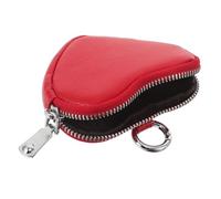 HEMOTON Compact Mini Wallet for Women Red Cowhide Heart-Shaped Coin Purse with Zipper Portable Small Change Pouch for Earphones and Keys Stylish Small Wallet for Everyday Organization