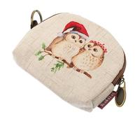 HEMOTON Cotton Linen Cartoon Owl Key Bag Small Change Purse Coin Pouch for Women Cosmetics Storage Travel Organizer and Portable