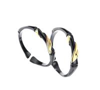 HEMOTON Couple Rings Open Adjustable Finger Rings for Lovers Black Bamboo and Gold Leaf Design Decorative Jewelry for Valentine’S Day