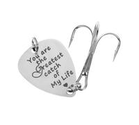 HEMOTON Creative Stainless Steel Fishing Hook Guitar Pick Decor with You Are My Greatest Catch of My Life Pattern Treble Hook Fishing Lures for Outdoor Enthusiasts