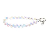 HEMOTON Cute Crystal Phone Charm Wrist Strap for Women, White Beaded | Metal Accents, Decorative Daily Carry Accessory, Purse Zipper Pull and Bag Detail, Stylish Commuting Use