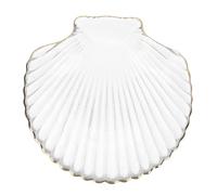 HEMOTON Decorative Scallop Shaped Glass Fruit Plate with Gold Edge, Elegant Versatile Dessert Dish for Home Use and Occasion, Beautiful Crystal Dinnerware Bowl