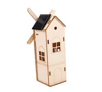 HEMOTON Diy Solar Windmill Toy Wooden Graffiti Windmill Ornament Solar Powered Boys and Girls Science Project Kit
