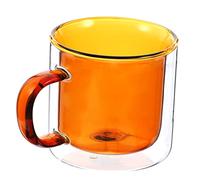 HEMOTON Double Wall Glass Coffee Mug with Yellow Inner Layer 250ml Heat Resistant Glass Cup for Iced Coffee and Hot Drinks at Home or Office