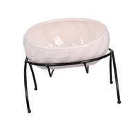 HEMOTON Elevated Pale Pink Ceramic Pet Feeding Bowl with Iron Frame Rack Non-slip Cat Feeder and Dog Water Bowl for Comfortable Neck Support and Floor Protection