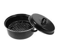 HEMOTON Enamel Roasting Pan with Lid 24cm Sturdy Kitchen Roaster Pot for Outdoor BBQ and Home Cooking Sweet Potato Grill Tray