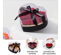 HEMOTON Flower Box Black with Design Acrylic Heart Shaped and Stable Flat Base Valentine Packaging Box and Romantic Gift Wrapping for Bouquet Presentation