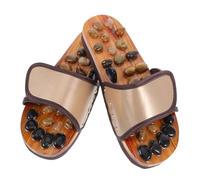 HEMOTON Foot Stimulation Massage Slippers with Pebble Stone Sole, Brown Summer Foot Massager Sliders for Women Size 41-42, Indoor Outdoor Reflexology Therapy Sandals
